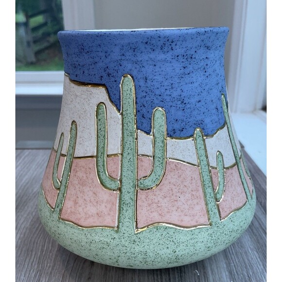 Southwestern style pottery cactus Desert gold accent large